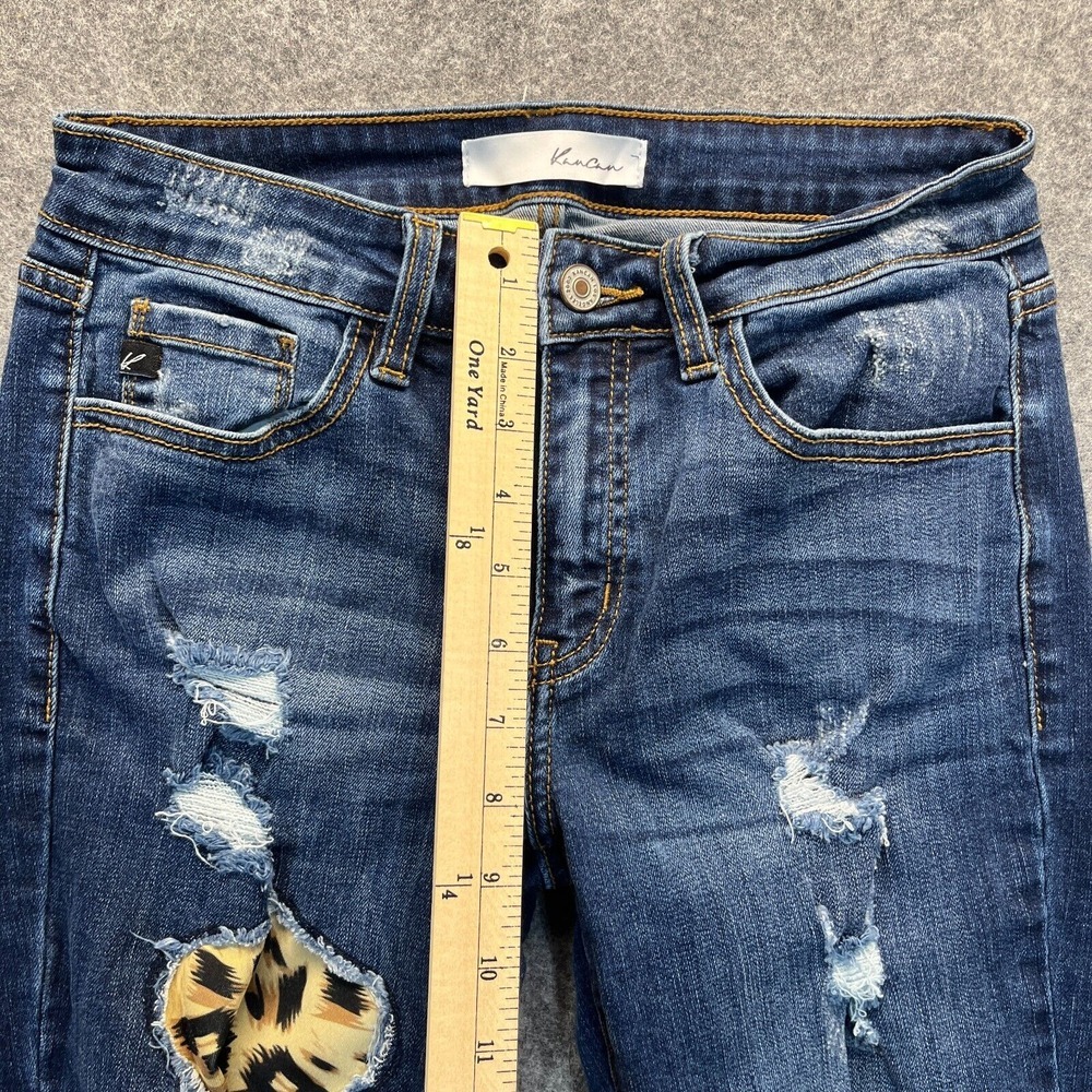 Distressed Dark Wash Women’s Jeans with Leopard Patch - Picture 6 of 13